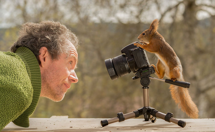 Geert photographing squirrel