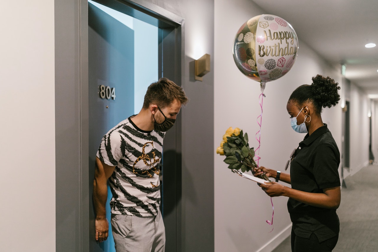 boyfriend receiving flowers for birthday