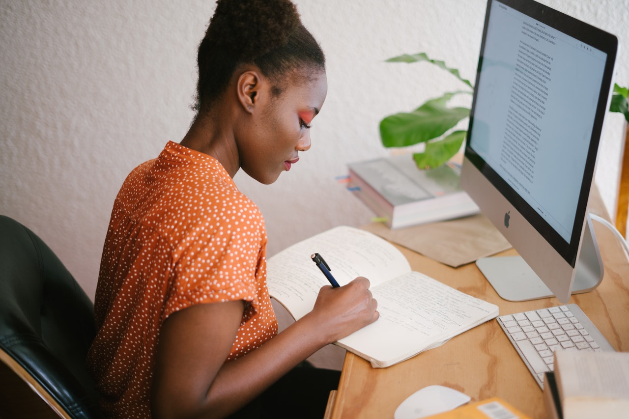 woman in front of computer